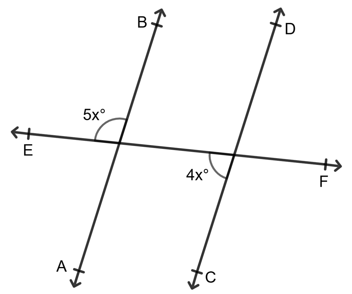 In each of the following figures, AB || CD and EF is a transversal. Find the value of x in each case. Lines and Angles, Foundation Mathematics R.S. Aggarwal ICSE Class 7.