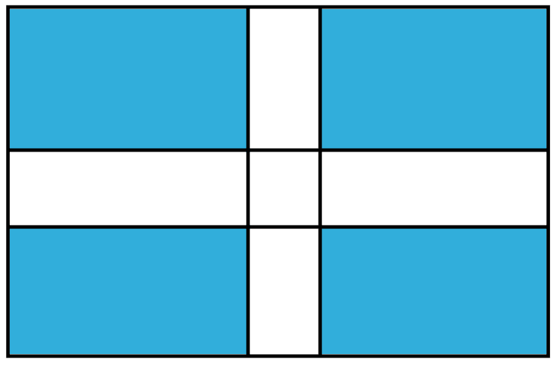 Aditi was decorating a cardboard of length 1 m 45 cm and breadth 80 cm by using fancy border of width 20 cm. She placed the borders, such that it cuts at rights angles, by overlapping through the centre of the board and parallel to its sides, as shown in the figure. She painted the remaining area of the board. How much area did she paint? Mensuration, Foundation Mathematics R.S. Aggarwal ICSE Class 7.