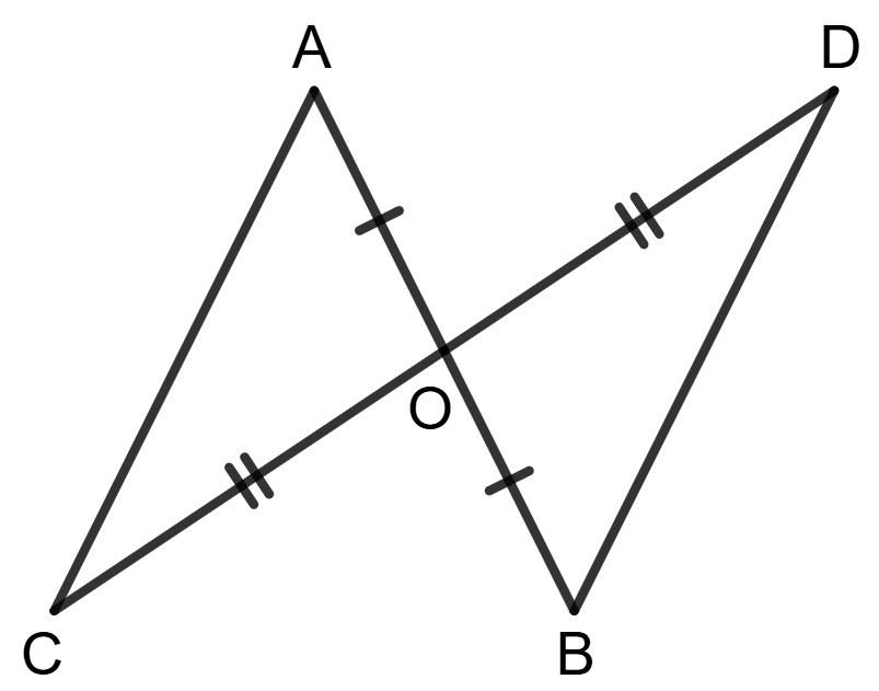 In the given figure, we have AO = BO and CO = DO. Prove that : Congruence, Foundation Mathematics R.S. Aggarwal ICSE Class 7.