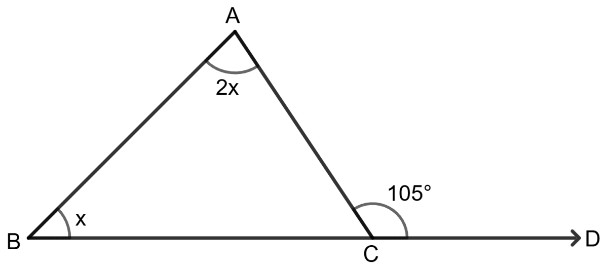 Find the value of x in the given figure. Properties of Triangles, Foundation Mathematics R.S. Aggarwal ICSE Class 7.