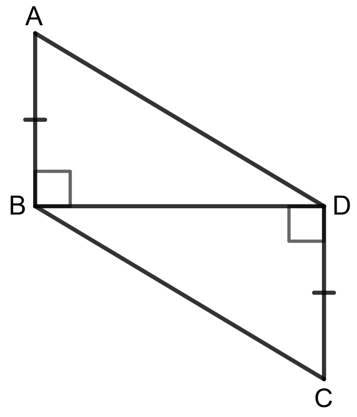 In the given figure, AB ⊥ BD, CD ⊥ BD and AB = CD. Prove that : Congruence, Foundation Mathematics R.S. Aggarwal ICSE Class 7.