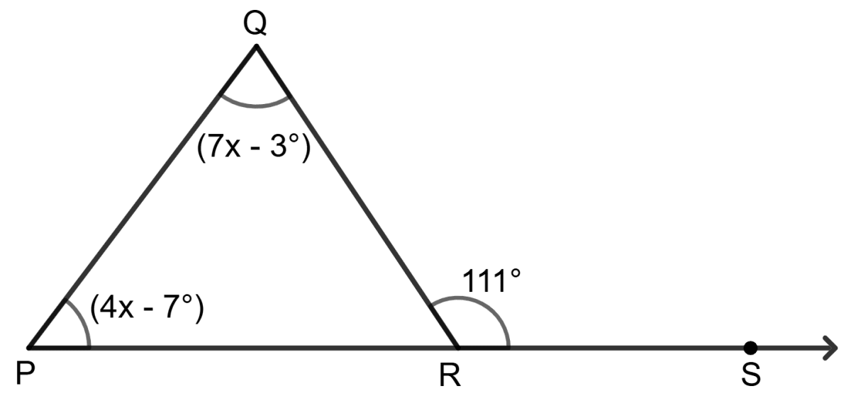 In the given figure, find the value of x. Properties of Triangles, Foundation Mathematics R.S. Aggarwal ICSE Class 7.