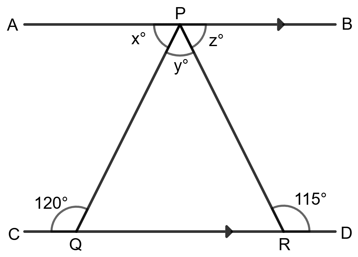 In each of the figures given below, AB || CD. Find the unknown angles, giving reasons. Lines and Angles, Foundation Mathematics R.S. Aggarwal ICSE Class 7.
