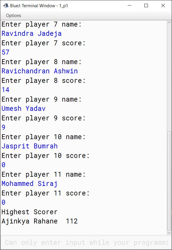 Write a Java program to store the runs scored by 11 Indian cricket