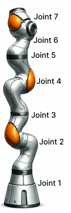 Make a diagram of a robotic arm with seven Degrees of Freedom and explain it. Concepts in Robotics, KIPS ICSE Robotics & Artificial Intelligence Solutions Class 9.