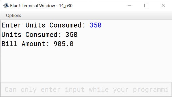 BlueJ output of KboatElectricBill.java