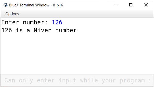 BlueJ output of KboatNivenNumber.java