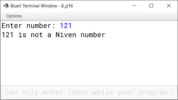 BlueJ output of KboatNivenNumber.java