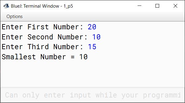 BlueJ output of KboatSmallestNumber.java