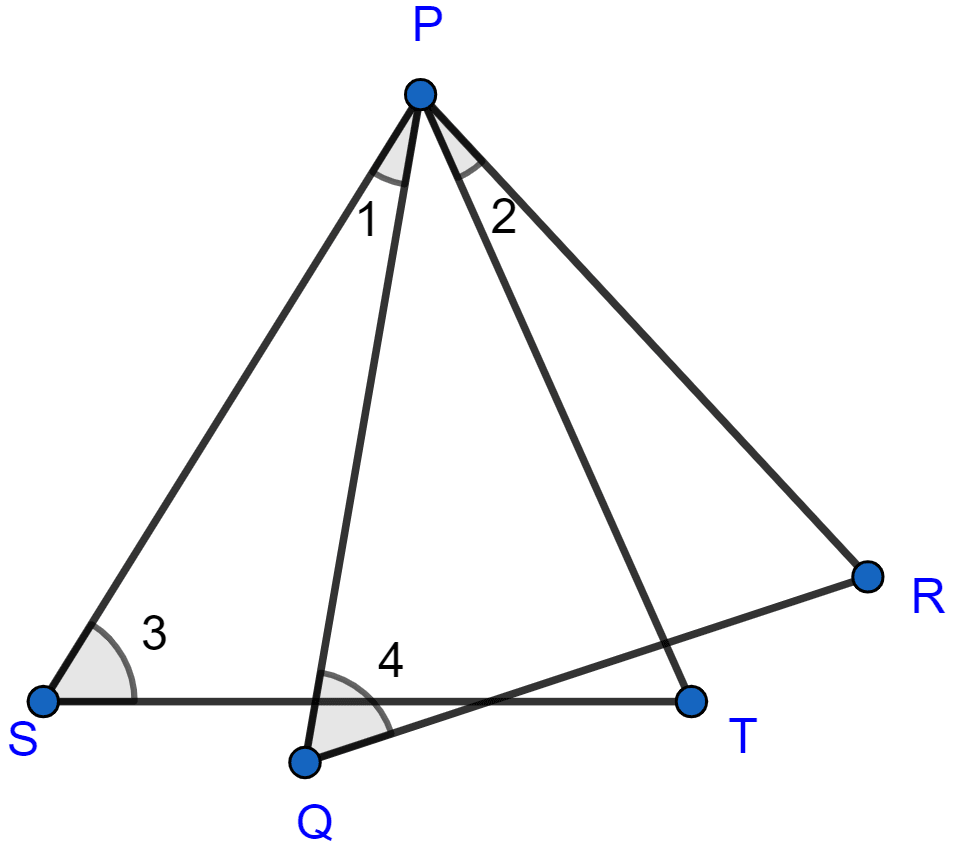 In the adjoining figure, ∠1 = ∠2 and ∠3 = ∠4. Show that PT × QR = PR × ST. Similarity, ML Aggarwal Understanding Mathematics Solutions ICSE Class 10.