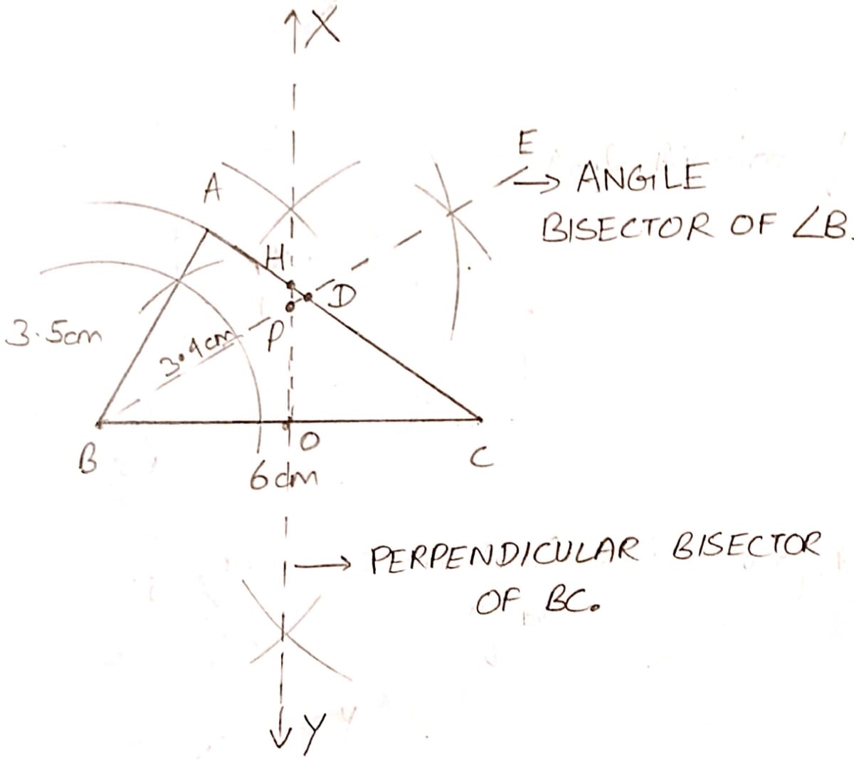 Use ruler and compasses only for this question. Construct △ABC, where AB = 3.5 cm, BC = 6 cm and ∠ABC = 60°. Construct the locus of points inside the triangle which are equidistant from BA and BC. Construct the locus of points inside the triangle which are equidistant from B and C. Mark the point P which is equidistant from AB, BC and also equidistant from B and C. Measure and record the length of PB. Locus, ML Aggarwal Understanding Mathematics Solutions ICSE Class 10.