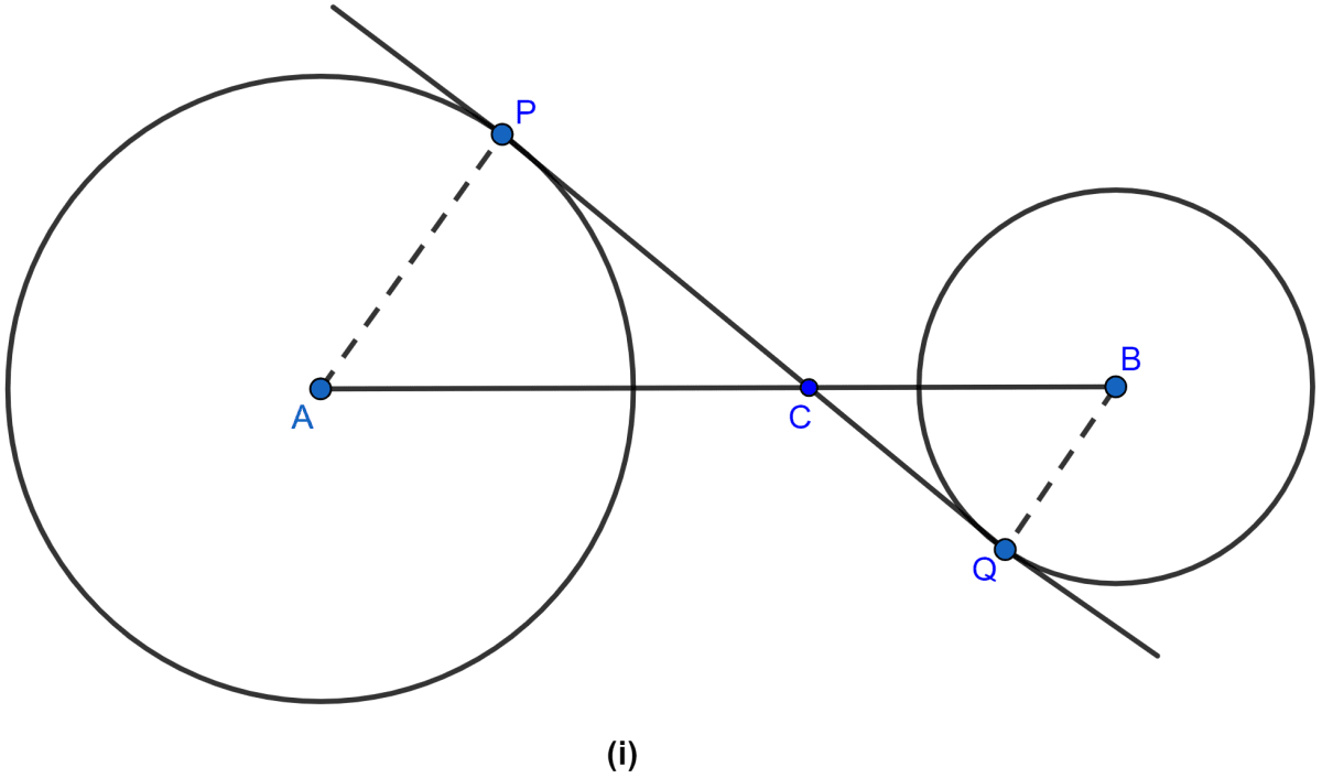 The figure given below shows two circles with centres A, B and a transverse common tangent to these circles meet the straight line AB in C. Prove that AP : BQ = PC : CQ. Circles, ML Aggarwal Understanding Mathematics Solutions ICSE Class 10.