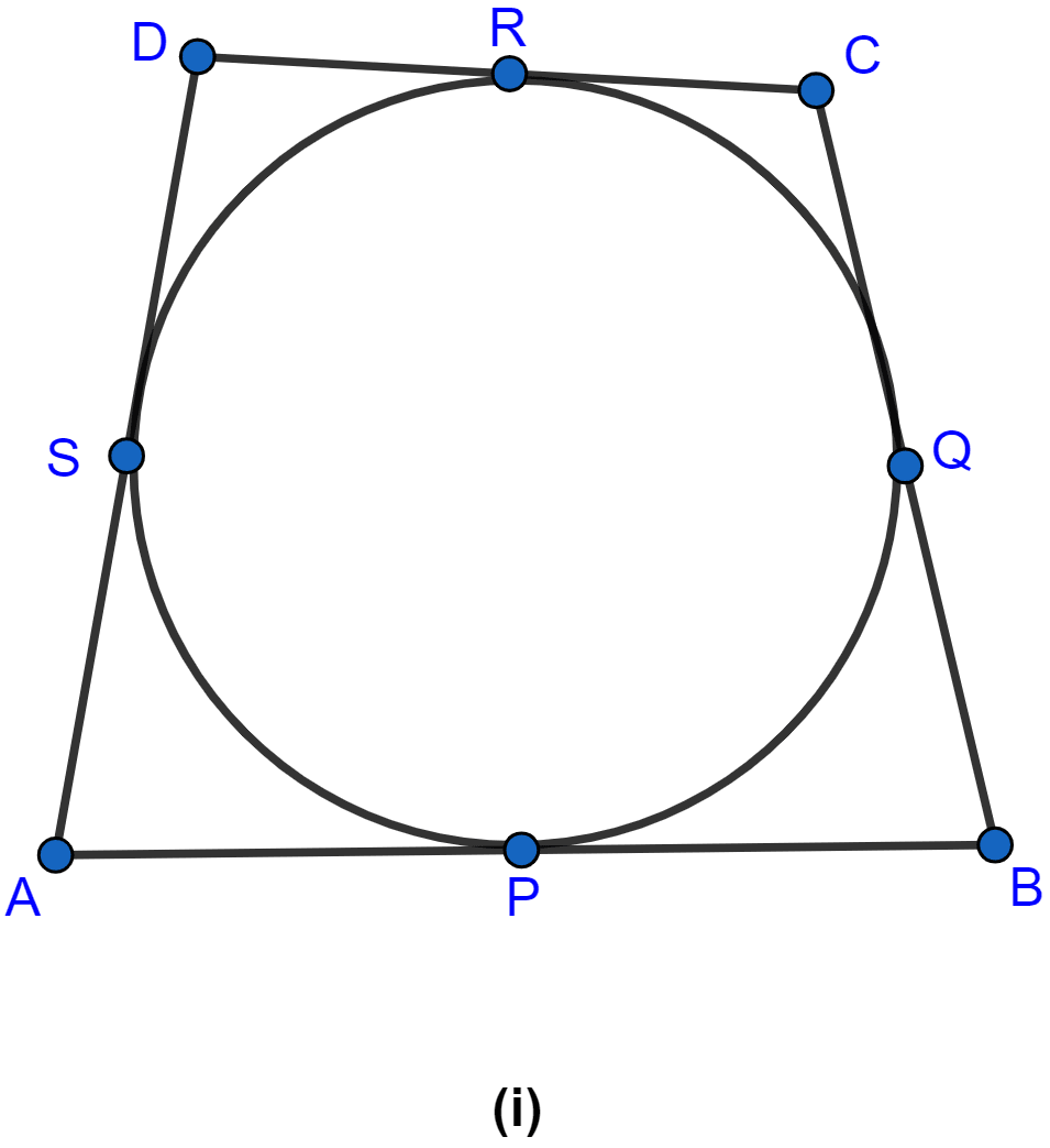 In the figure (i) given below, the sides of the quadrilateral touch the circle. Prove that AB + CD = BC + DA. Circles, ML Aggarwal Understanding Mathematics Solutions ICSE Class 10.