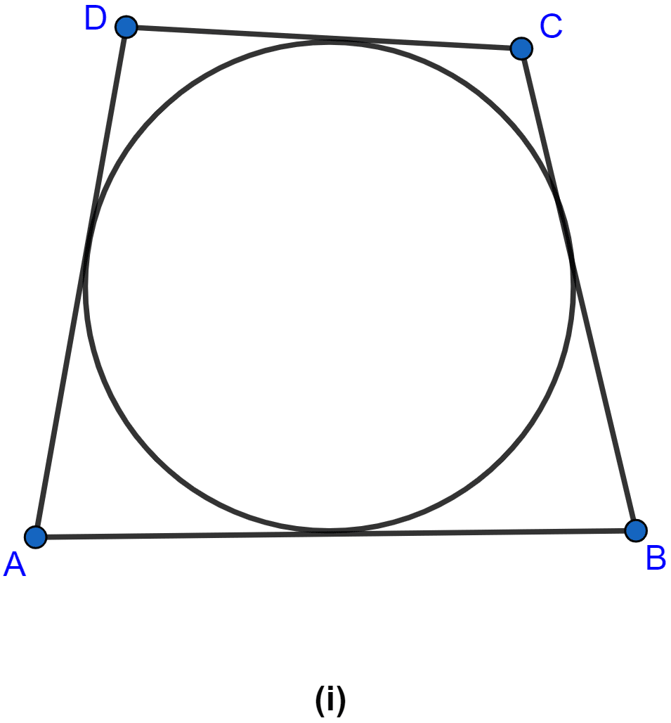 In the figure (i) given below, the sides of the quadrilateral touch the circle. Prove that AB + CD = BC + DA. Circles, ML Aggarwal Understanding Mathematics Solutions ICSE Class 10.