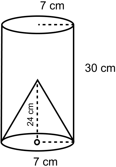 From a solid cylinder of height 30 cm and radius 7 cm, a conical cavity of height 24 cm and of base radius 7 cm is drilled out. Find the volume and the total surface of the remaining solid. Mensuration, ML Aggarwal Understanding Mathematics Solutions ICSE Class 10.