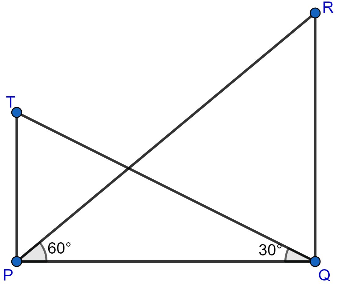 In the adjoining figure, the angle of elevation from a point P of the top of a tower QR, 50 m high is 60° and that of the tower PT from a point Q is 30°. Find the height of the tower PT, correct to the nearest metre. Heights and Distances, ML Aggarwal Understanding Mathematics Solutions ICSE Class 10.