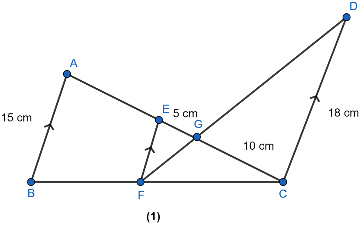 In the figure (1) given below, AB, EF and CD are parallel lines. Given that AB = 15 cm, EG = 5 cm, GC = 10 cm and DC = 18 cm. Calculate (i) EF (ii) AC. Similarity, ML Aggarwal Understanding Mathematics Solutions ICSE Class 10.