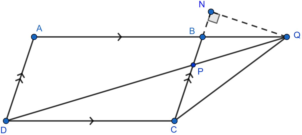 In the adjoining figure, ABCD is a parallelogram. P is a point on BC such that BP : PC = 1 : 2 and DP produced meets AB produced at Q. If area of △CPQ = 20 cm<sup>2</sup>, find (i) area of △BPQ. (ii) area of △CDP. (iii) area of ||gm ABCD. Similarity, ML Aggarwal Understanding Mathematics Solutions ICSE Class 10.