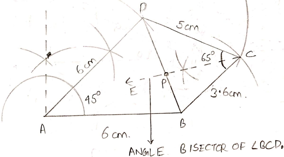 Without using set square or protractor, construct the quadrilateral ABCD in which ∠BAD = 45°, AD = AB = 6 cm, BC = 3.6 cm and CD = 5 cm. (i) Measure ∠BCD. (ii) Locate the point P on BD which is equidistant from BC and CD. Locus, ML Aggarwal Understanding Mathematics Solutions ICSE Class 10.