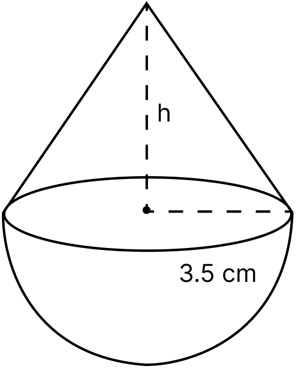 A buoy is made in the form of a hemisphere surmounted by a right cone whose circular base coincides with the plane surface of the hemisphere. The radius of the base of the cone is 3.5 metres and its volume is 2/3 of the hemisphere. Calculate the height of the cone and the surface area of the buoy correct  to 2 places of decimal. Mensuration, ML Aggarwal Understanding Mathematics Solutions ICSE Class 10.