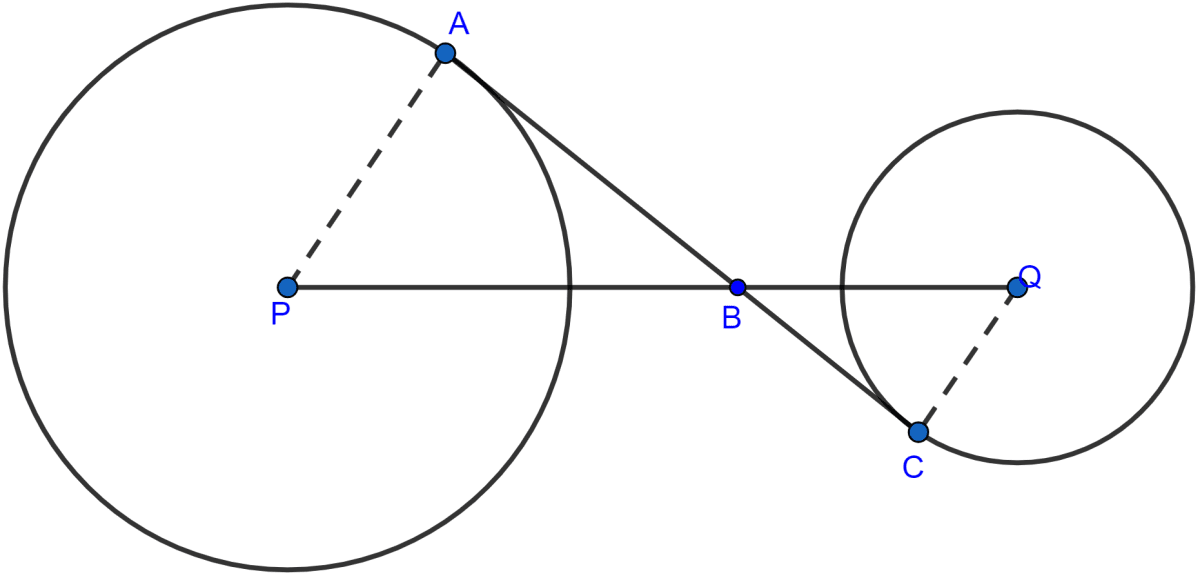 In the given figure, AC is a transverse common tangent to two circles with centres P and Q and of radii 6 cm and 3 cm respectively. Given that AB = 8 cm, calculate PQ. Circles, ML Aggarwal Understanding Mathematics Solutions ICSE Class 10.