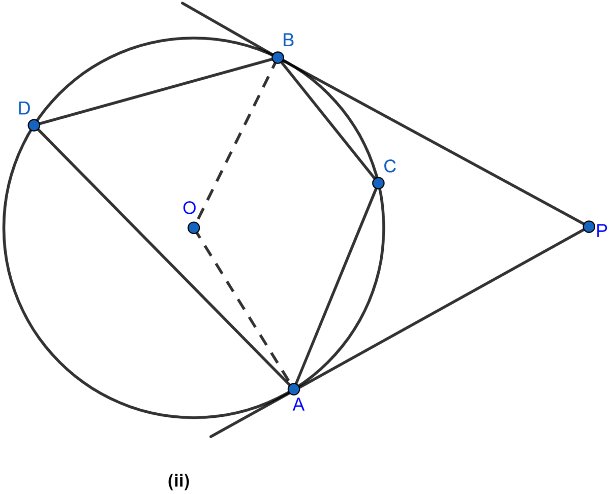 In the figure (ii) given below, AP and BP are tangents to the circle with centre O. If ∠CBP = 25° and ∠CAP = 40°, find (i) ∠ADB (ii) ∠AOB (iii) ∠ACB (iv) ∠APB. Circles, ML Aggarwal Understanding Mathematics Solutions ICSE Class 10.