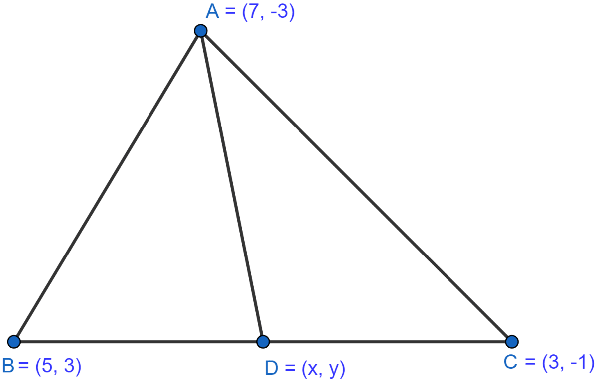 Calculate the length of the median through the vertex A of the triangle ABC with vertices A(7, -3), B(5, 3) and C(3, -1). Section Formula, ML Aggarwal Understanding Mathematics Solutions ICSE Class 10.