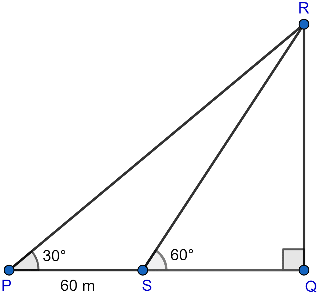 A man observes the angle of elevation of the top of a building to be 30°. He walks towards it in a horizontal line through its base. On covering 60 m, the angle of elevation changes to 60°. Find the height of the building correct to the nearest metre. Heights and Distances, ML Aggarwal Understanding Mathematics Solutions ICSE Class 10.