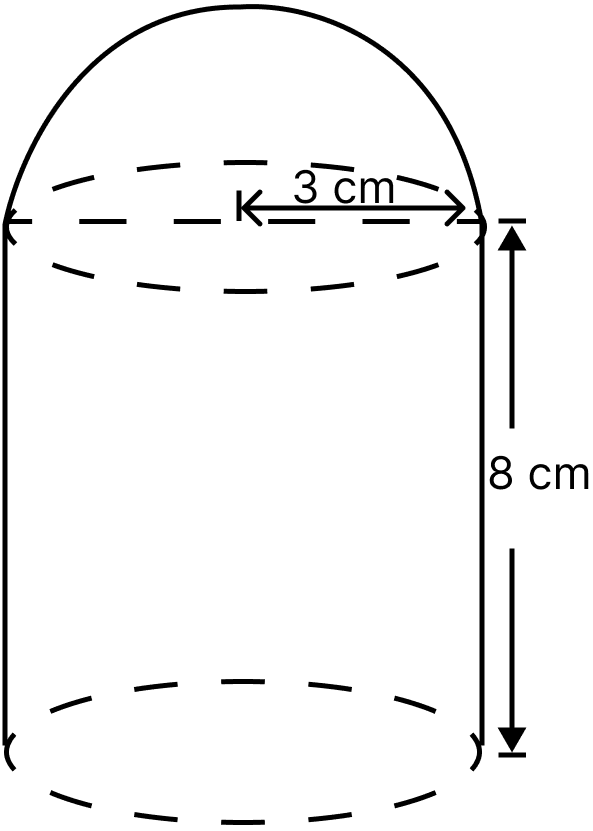 The adjoining figure shows a model of a solid consisting of a cylinder surmounted by a hemisphere at one end. If the model is drawn to a scale of 1 : 200, find the total surface area of the solid and the volume of the solid. Mensuration, ML Aggarwal Understanding Mathematics Solutions ICSE Class 10.