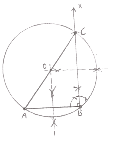 Use ruler and compass, construct a triangle ABC where AB = 3 cm, BC = 4 cm and ∠ABC = 90°. Hence, construct a circumcircle circumscribing the triangle ABC. Measure and write down the radius of the circle. Constructions, ML Aggarwal Understanding Mathematics Solutions ICSE Class 10.