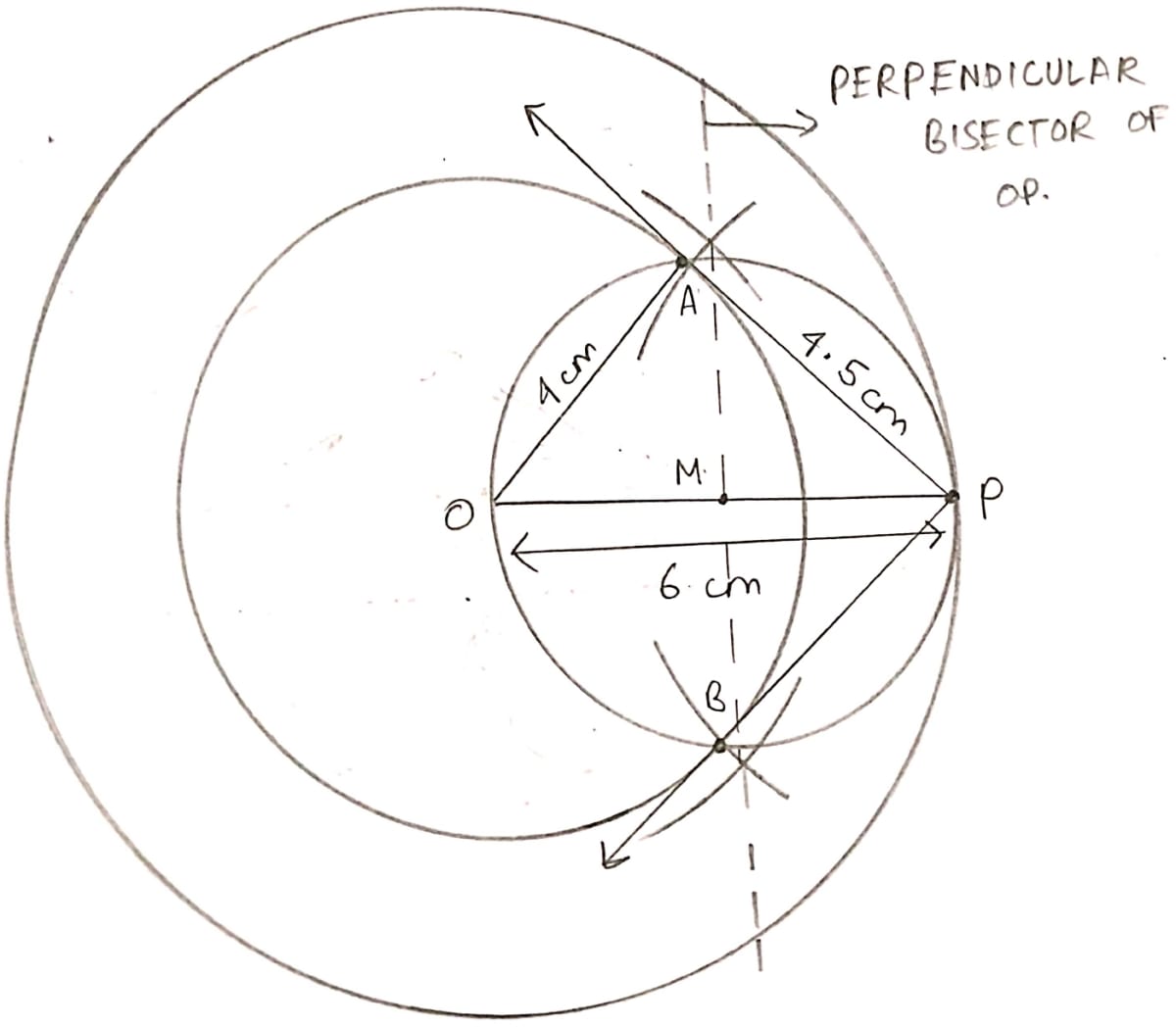 Construct a tangent to a circle of radius 4 cm from a point on the concentric circle of radius 6 cm and measure its length. Also verify the measurement by actual calculation. Constructions, ML Aggarwal Understanding Mathematics Solutions ICSE Class 10.