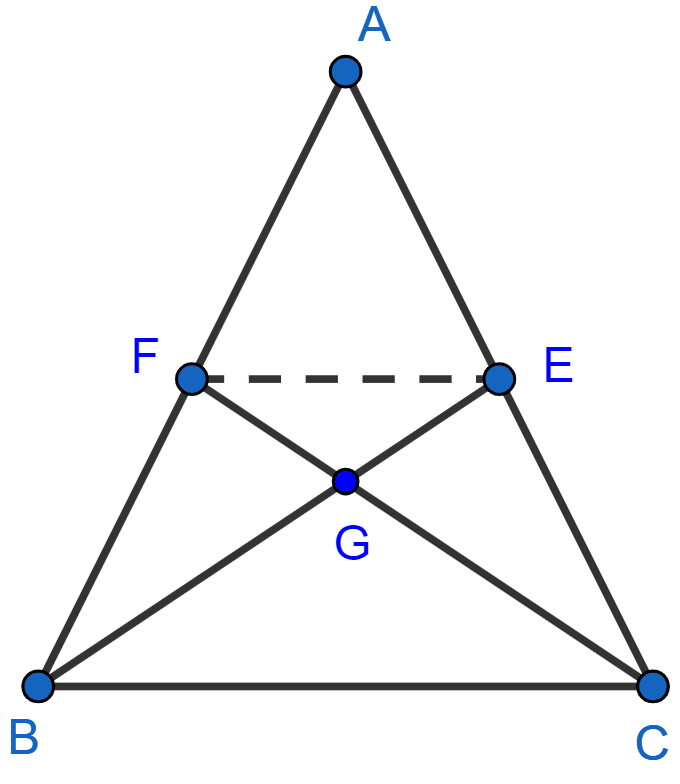 In the figure (2) given below, medians BE and CF of a △ABC meet at G. Prove that (i) △FGE ~ △CGB (ii) BG = 2GE. Similarity, ML Aggarwal Understanding Mathematics Solutions ICSE Class 10.