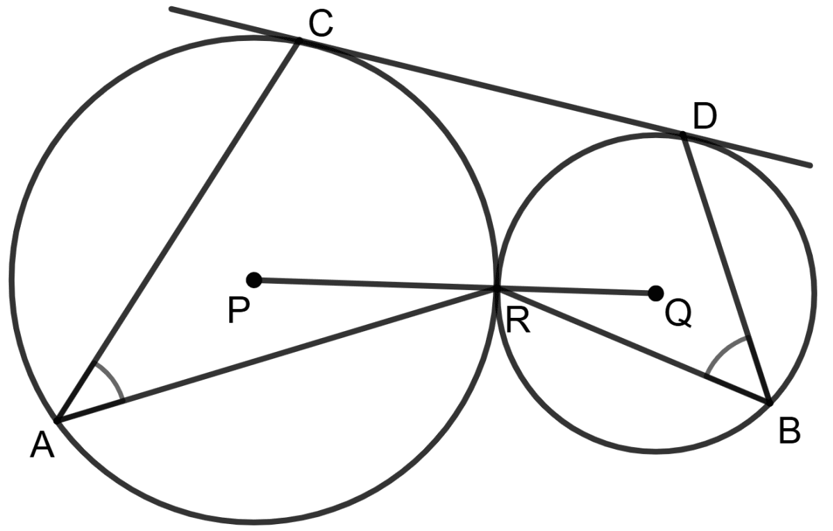 In adjoining figure, P and Q are the centers of two circles touching externally at R and CD is the common tangent. Circles, ML Aggarwal Understanding Mathematics Solutions ICSE Class 10.