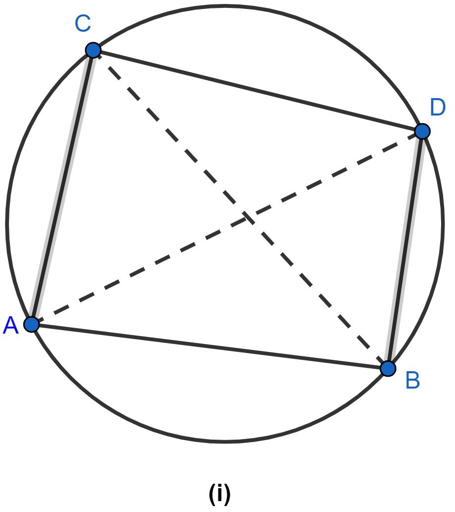 In the figure (i) given below, ABDC is a cyclic quadrilateral. If AB = CD, prove that AD = BC. Circles, ML Aggarwal Understanding Mathematics Solutions ICSE Class 10.