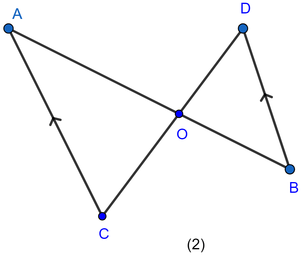 In the figure (2) given below, CA ∥ BD, the lines AB and CD meet at O. Prove that △ACO ~ △BDO. If BD = 2.4 cm, OD = 4 cm, OB = 3.2 cm and AC = 3.6 cm, calculate OA and OC. Similarity, ML Aggarwal Understanding Mathematics Solutions ICSE Class 10.