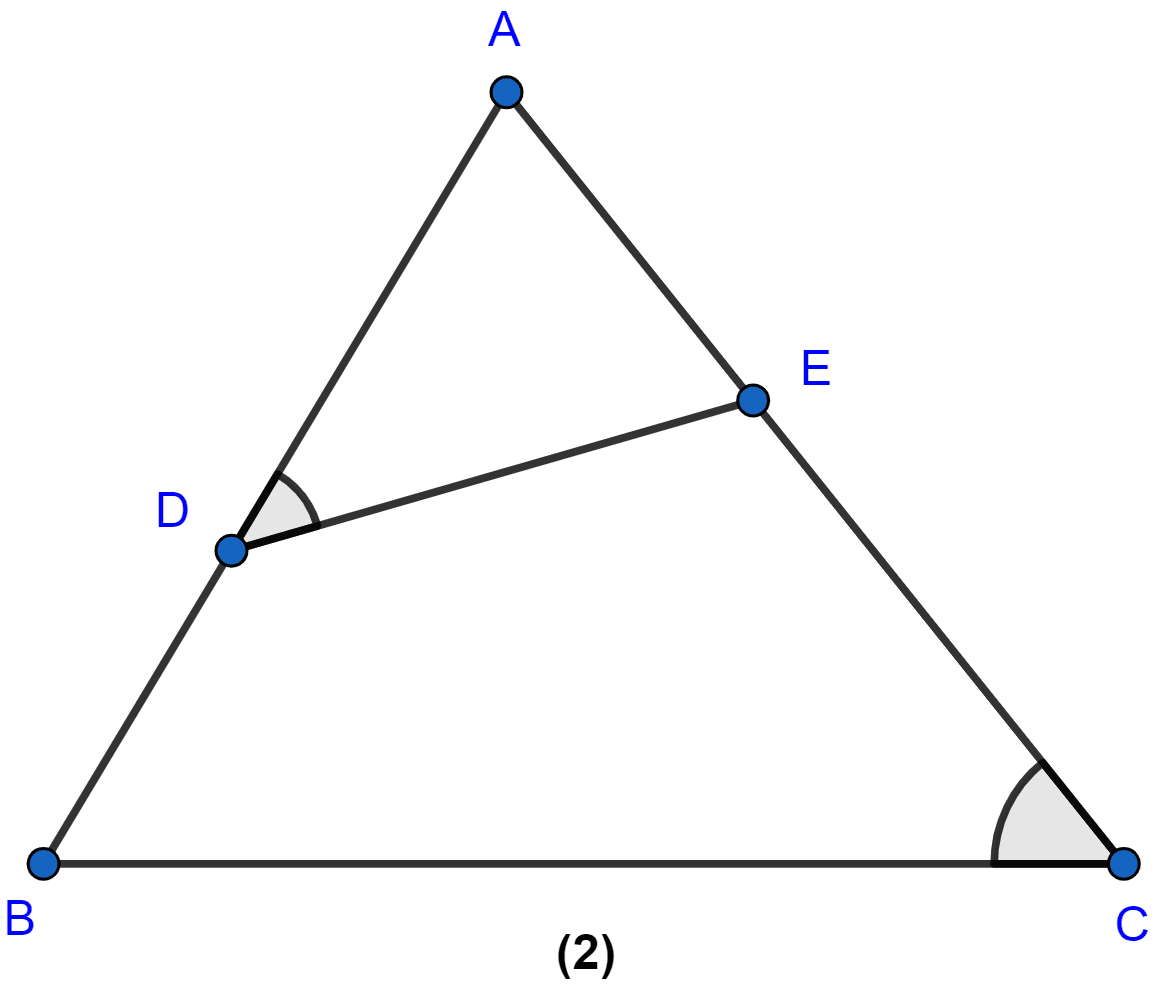 In the figure (2) given below, ∠ ADE = ∠ ACB. (i) Prove that △s ABC and AED are similar. (ii) If AE = 3 cm, BD = 1 cm and AB = 6 cm, calculate AC. Similarity, ML Aggarwal Understanding Mathematics Solutions ICSE Class 10.