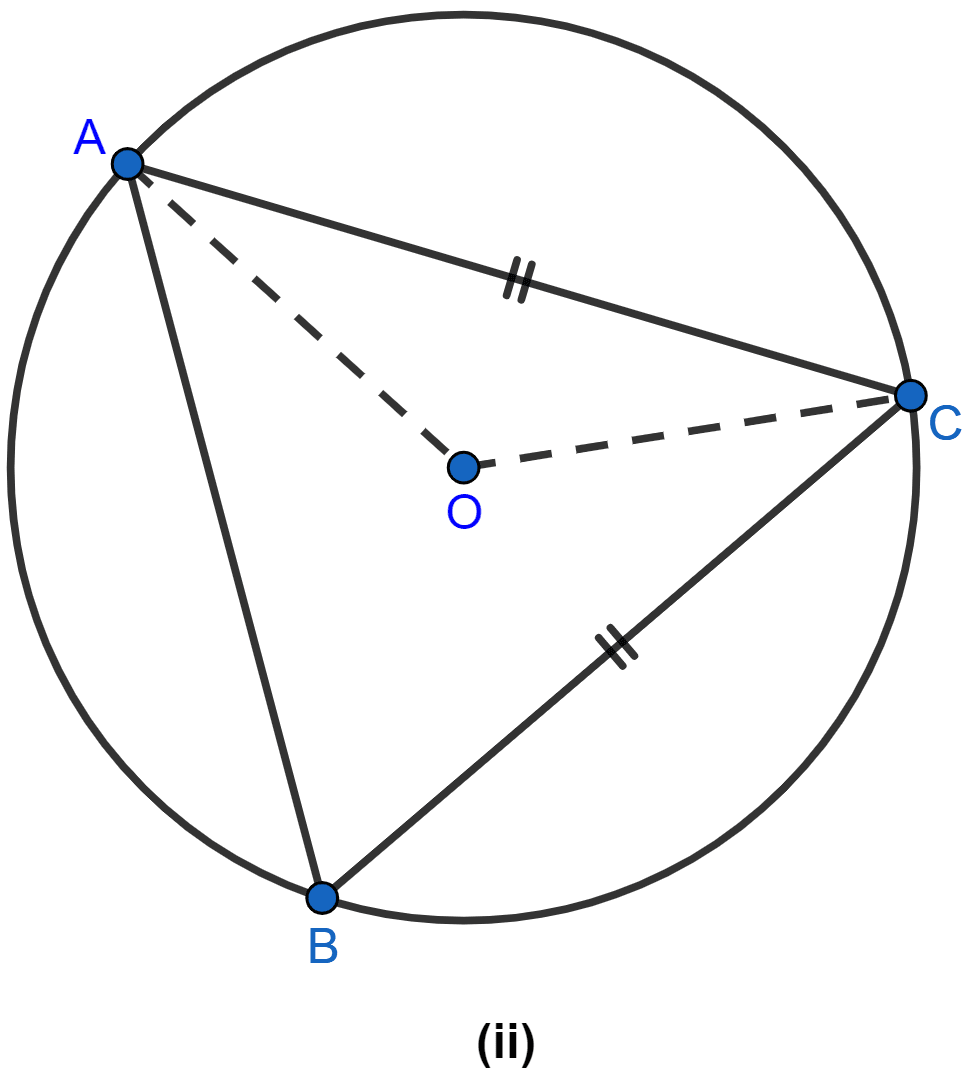 In the figure (ii) given below, O is the circumcenter of triangle ABC in which AC = BC. Given that ∠ACB = 56°, calculate ∠CAB, ∠OAC. Circles, ML Aggarwal Understanding Mathematics Solutions ICSE Class 10.