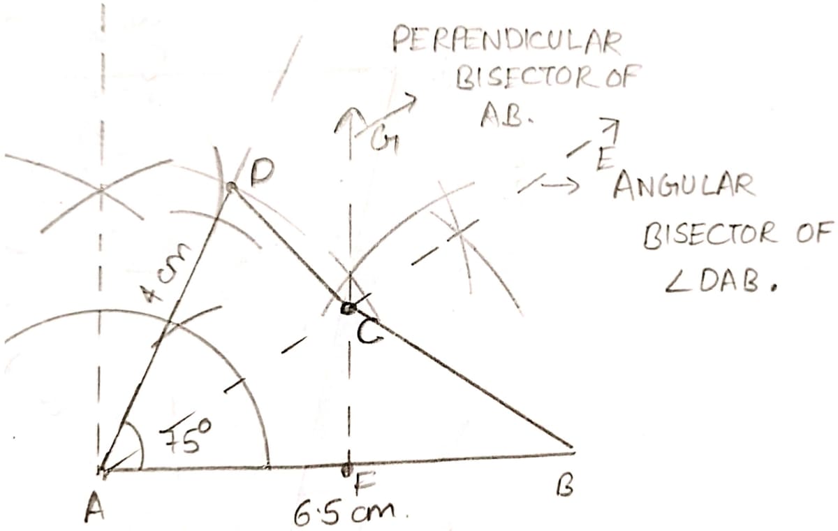 By using ruler and compasses only, construct a quadrilateral ABCD in which AB = 6.5 cm, AD = 4 cm and ∠DAB = 75°. C is equidistant from the sides AB and AD, also C is equidistant from the points A and B. Locus, ML Aggarwal Understanding Mathematics Solutions ICSE Class 10.