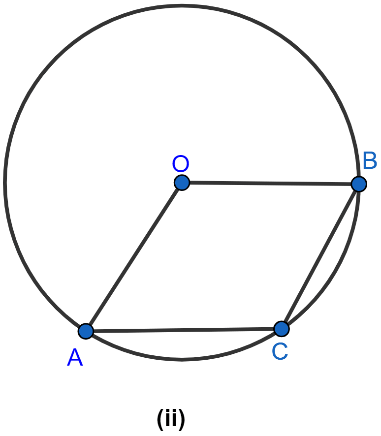 In the figure (ii) given below, C is a point on the minor arc AB of the circle with centre O. Given ∠ACB = p°, ∠AOB = q°, express q in terms of p. Calculate p if OACB is a parallelogram. Circles, ML Aggarwal Understanding Mathematics Solutions ICSE Class 10.