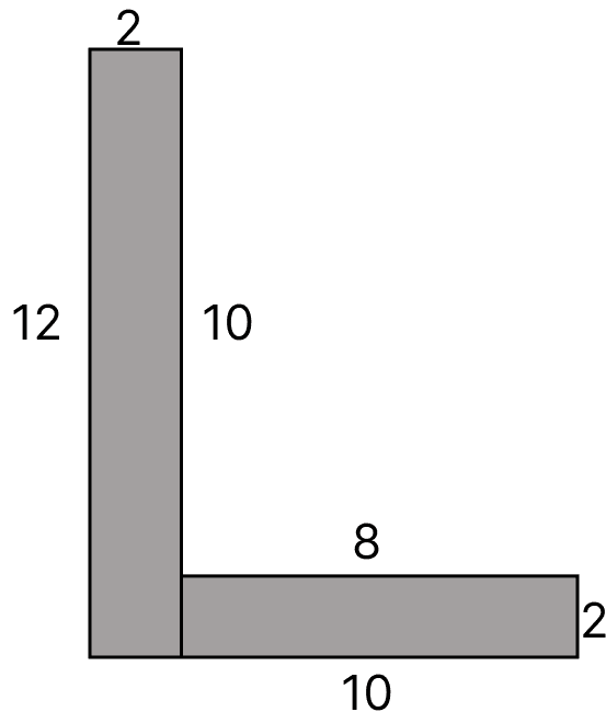 Split the following shapes into rectangles and find their areas. (The measures are given in centimetres): Perimeter & Area Mensuration, ML Aggarwal Understanding Mathematics Solutions ICSE Class 6.