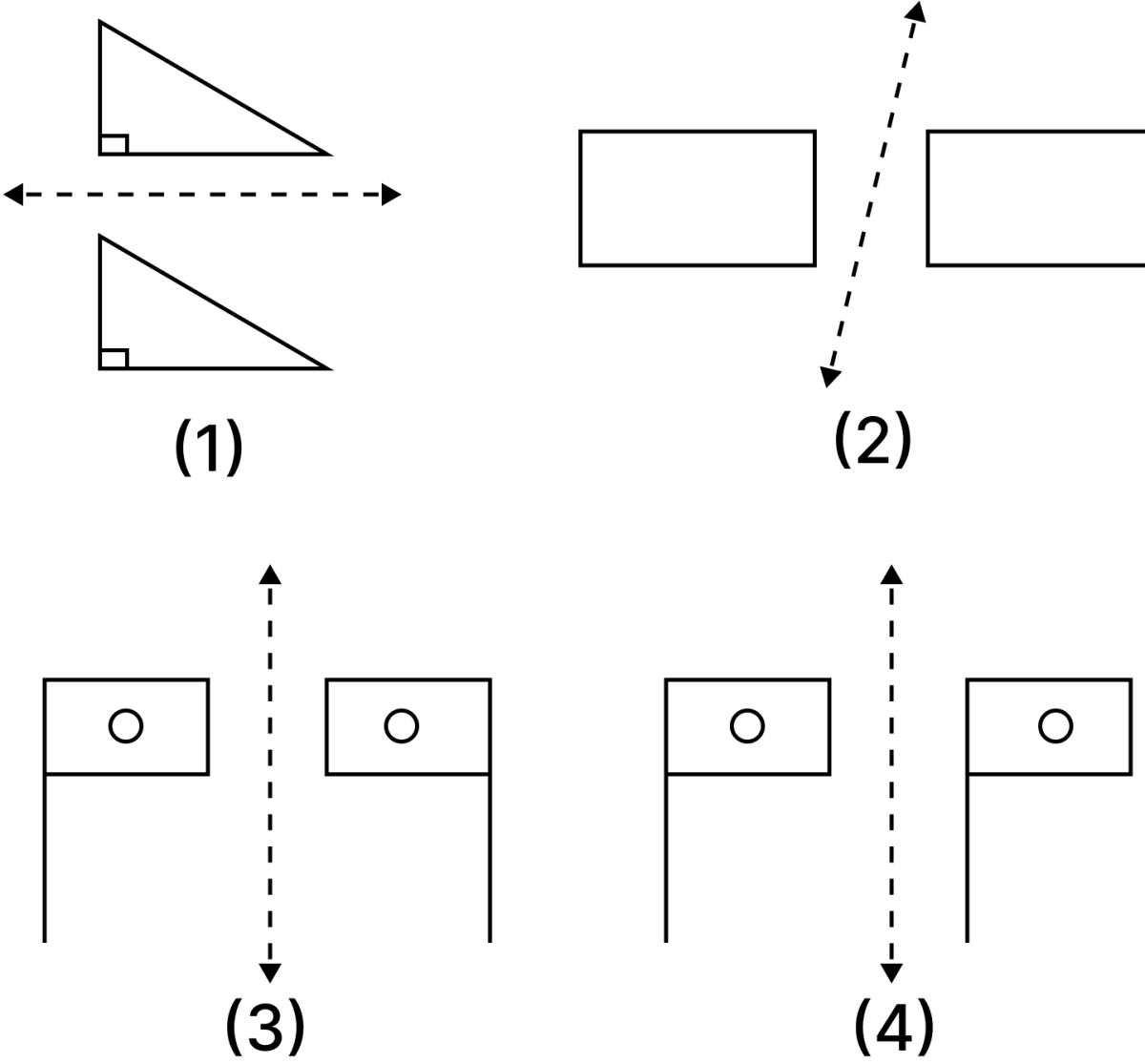 Which of the two figures are mirror images of each other (mirror line shown dotted). Symmetry, ML Aggarwal Understanding Mathematics Solutions ICSE Class 6.