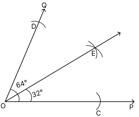 Draw ∠POQ = 64°. Also draw its line of symmetry. Practical Geometry (Constructions), ML Aggarwal Understanding Mathematics Solutions ICSE Class 6.