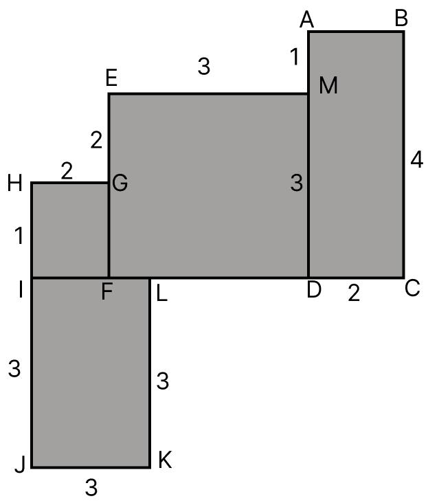 By splitting the following figures into rectangles, find their areas (The measures are given in centimetres). Perimeter & Area Mensuration, ML Aggarwal Understanding Mathematics Solutions ICSE Class 6.