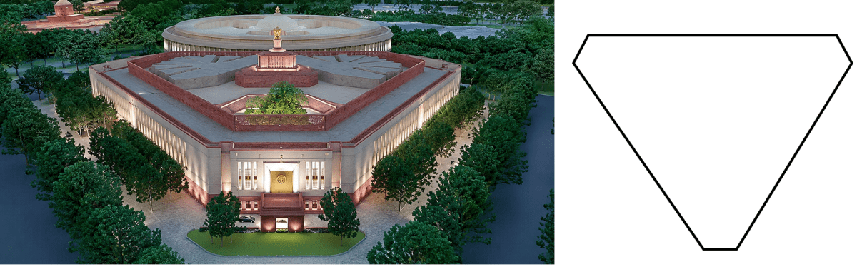 While old Parliament design was inspired by Chausath Yogini Temple, the new Parliament building has a beautiful triangular design. Symmetry, ML Aggarwal Understanding Mathematics Solutions ICSE Class 6.
