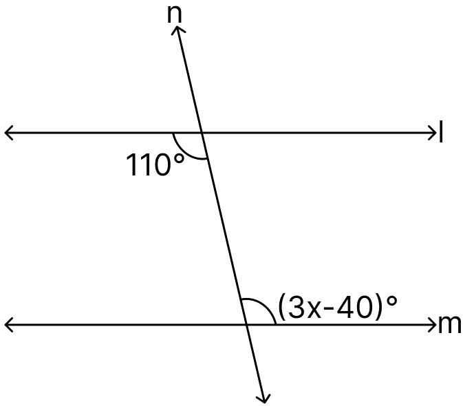 In the adjoining figure, if l ∥ m then the value of x is. Integers, ML Aggarwal Understanding Mathematics Solutions ICSE Class 7.