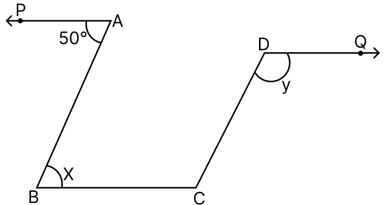 In the adjoining figure, PA ∥ BC ∥ DQ and AB ∥ DC. Then the values of x and y are respectively. Integers, ML Aggarwal Understanding Mathematics Solutions ICSE Class 7.