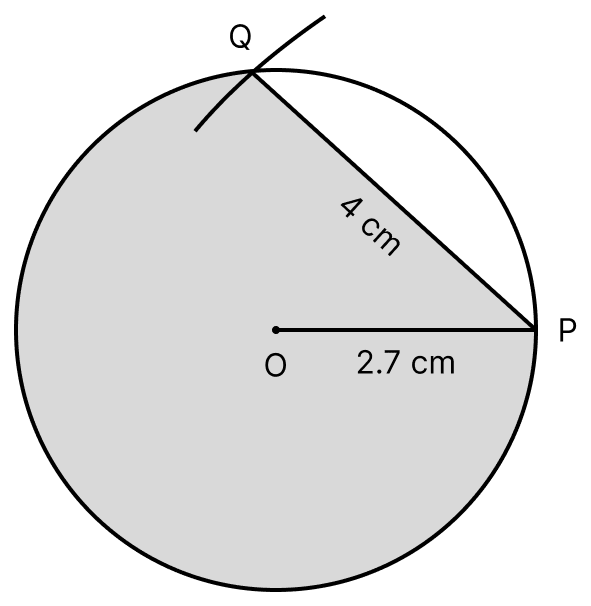 Draw a circle of radius 2.7 cm. Draw a chord PQ of length 4 cm of this circle. Shade the major segment of this circle. Circles, ML Aggarwal Understanding Mathematics Solutions ICSE Class 8