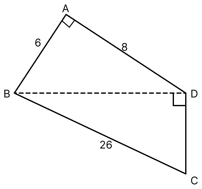 In the adjoining quadrilateral ABCD, ∠BAD = 90° and ∠BDC = 90°. All measurements are in centimetres. Find the area of the quadrilateral ABCD. Mensuration, ML Aggarwal Understanding Mathematics Solutions ICSE Class 8