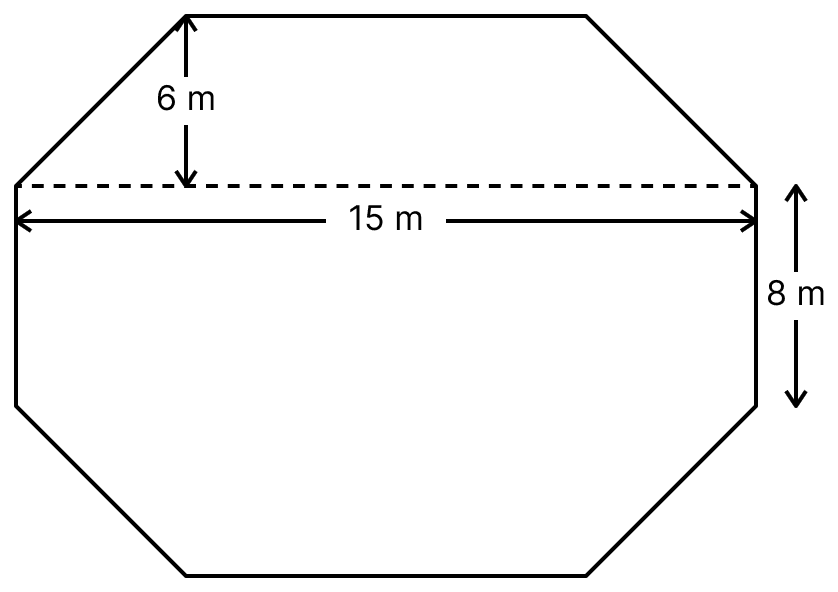 Top surface of a raised platform is in the shape of a regular octagon as shown in adjoining figure. Find the area of the octagonal surface. Mensuration, ML Aggarwal Understanding Mathematics Solutions ICSE Class 8