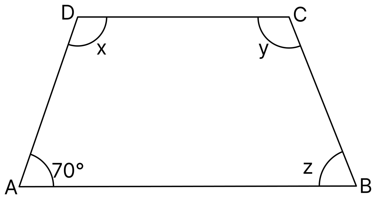 In the adjoining figure, ABCD is an isosceles trapezium, the values of x, y and z respectively are. Understanding Shapes, ML Aggarwal Understanding Mathematics Solutions ICSE Class 8